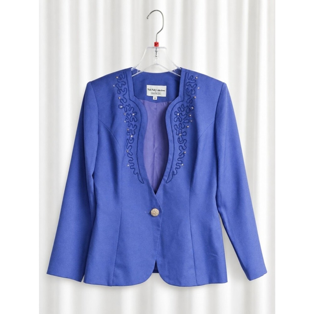 Nah Nah Collections Jonathan Tait 80s Violet Blue Rhinstone Button Front Blazer